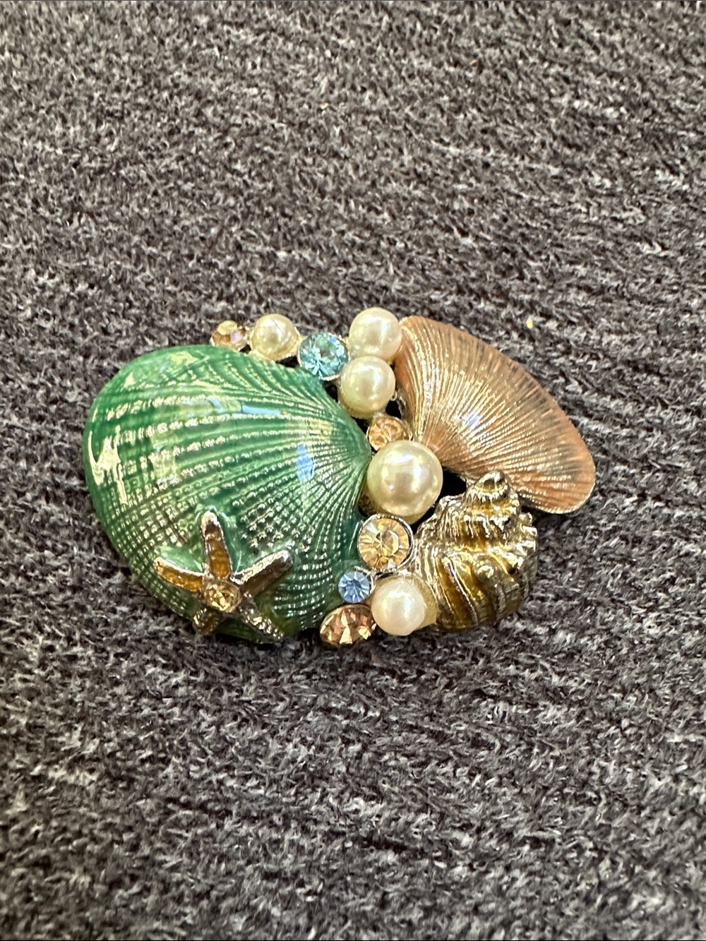 Coastal Shell Brooch with Green Enamel and Gold Accents